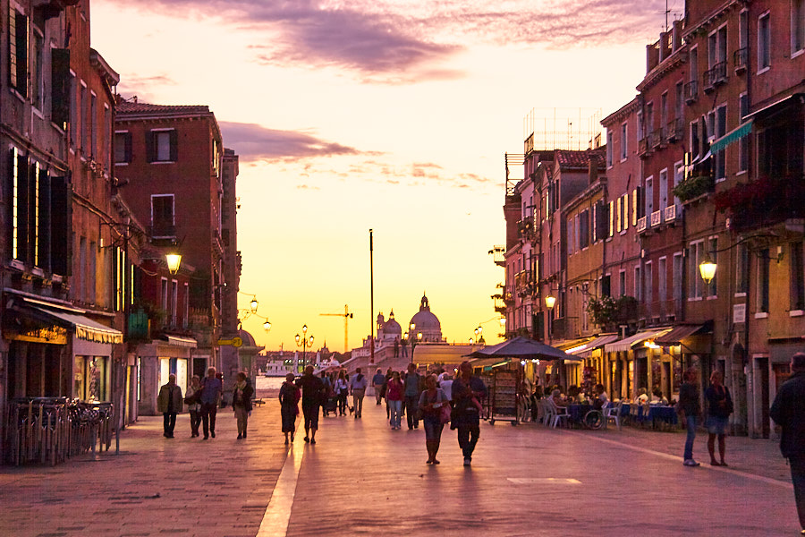 Evening piazza in Venice, Italy