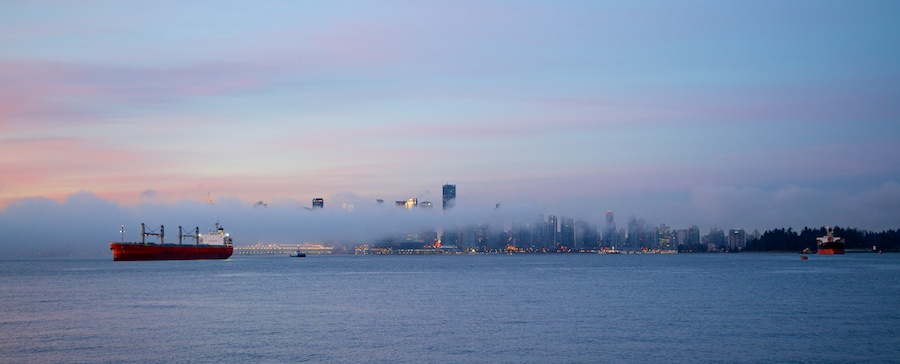 Early morning view of downtown Vancouver from Lonsdale Quay, North Vancouver.
