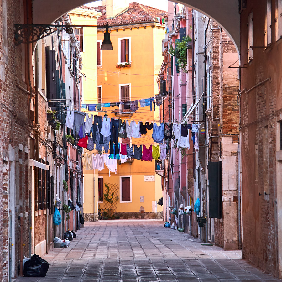 The typical way of drying clothes in Italy. Venice, Italy