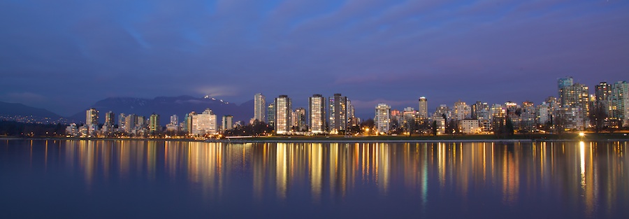 Cloudy sunset over downtown Vancouver.